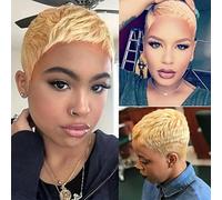 parrucche per capelli da donna taglio corto a strati pixie parrucca di capelli umani nero naturale/99j/27 colore 150% densità 4 pollici-4 pollici-150%-27