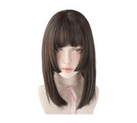 Parrucche per capelli lisci per donne, dolci e carine, con fascia per capelli, personalità, capelli corti e lunghi, con frangia a fumetti, per uso quotidiano, regolabili,short-black