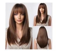 Parrucche per capelli Long Brown Layered Synthetic Wigs With Bangs Caramel Straight Wig Mixed Blonde Highlights Heat Resistant Fibre(Bruin)
