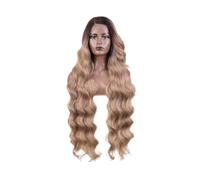 Parrucche per capelli Parrucca anteriore in pizzo sintetico ondulato lungo 36 "parrucca con parte laterale ondulata for il corpo for donna bionda sfumata