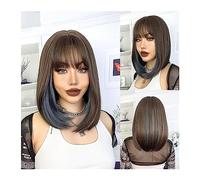 Parrucche per capelli Parrucca for capelli caschetto corto marrone Ombre blu con frangia parrucche sintetiche for donne Lolita Cosplay in fibra resistente al calore naturale quotidiano