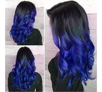Parrucche per capelli Parrucca for costume da festa Halloween Sintetica resistente al calore nera a viola Ombre capelli lunghi ondulati(Blue)