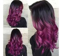 Parrucche per capelli Parrucca for costume da festa Halloween Sintetica resistente al calore nera a viola Ombre capelli lunghi ondulati(Purple)