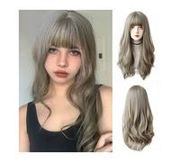 Parrucche per capelli Parrucca grigia lunga con frangia, parrucche ricce ondulate lunghe for donna sintetica Lolita cosplay resistente al calore dall'aspetto naturale for costume quotidiano Halloween