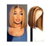Parrucche per capelli Parrucche Bob Frontali in Pizzo con Parte a T in Capelli Umani Biondi Corti Lisci in Densità 180(16inches)
