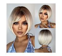 Parrucche per capelli Parrucche sintetiche caschetto corto diritte biondo platino Ombre con frangia for donne nere Capelli afro resistenti al calore Cosplay quotidiani