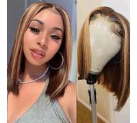 Parrucche per capelli umani anteriori in pizzo 13x4 color caschetto corto Evidenzia parrucche frontali in pizzo corto colore rosso zenzero arancione Parrucca Bob diritta