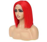 Parrucche Per Capelli Umani Bob Corte Colorate Parrucche Anteriori In Pizzo Diritte Brasiliane Parrucca Senza Colla Prepizzicata In Pizzo Trasparente Red 12INCHES