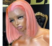 Parrucche Per Capelli Umani Bob Corte Colorate Parrucche Anteriori In Pizzo Diritte Brasiliane Parrucca Senza Colla Prepizzicata In Pizzo Trasparente Rose pnnrk 12INCHES