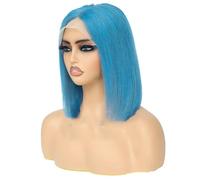 Parrucche Per Capelli Umani Bob Corte Colorate Parrucche Anteriori In Pizzo Diritte Brasiliane Parrucca Senza Colla Prepizzicata In Pizzo Trasparente Sky Blue 12INCHES