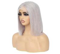 Parrucche Per Capelli Umani Bob Corte Colorate Parrucche Anteriori In Pizzo Diritte Brasiliane Parrucca Senza Colla Prepizzicata In Pizzo Trasparente Silver 14inches