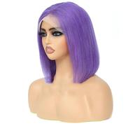 Parrucche Per Capelli Umani Bob Corte Colorate Parrucche Anteriori In Pizzo Diritte Brasiliane Parrucca Senza Colla Prepizzicata In Pizzo Trasparente Rose Purple 14inches