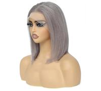 Parrucche Per Capelli Umani Bob Corte Colorate Parrucche Anteriori In Pizzo Diritte Brasiliane Parrucca Senza Colla Prepizzicata In Pizzo Trasparente gray9 12INCHES