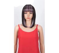 Parrucche Per Capelli Umani Bob Corte E Diritte Con Frangia Per Le Donne Parrucche Bob Per Capelli Brasiliani Remy highlight PURPLE 10inch