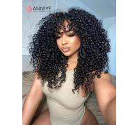 Parrucche per capelli umani con onda d'acqua per le donne Glueless corto riccio crespo parrucca Bob con frangia Perruque Cheveux Humain parrucca piena fatta a macchina