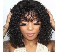 Parrucche Per Capelli Umani Con Taglio Caschetto Corto Con Frangia Parrucca Riccia Senza Pizzo Evidenzia Parrucche Bionde Color Miele Con Onde D'acqua Per Le Donne