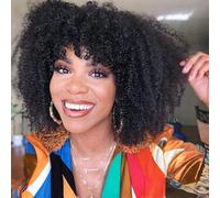 Parrucche per capelli umani parrucca afro crespo ricci per capelli umani con frangia per le donne Nessuna parrucca in pizzo densità 180% piccole parrucche afro ricci per donne nere 16 pollici 1b