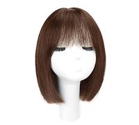 Parrucche per capelli umani per donna, parrucca corta a caschetto, parrucche corte nere e lisce con frangia, parrucca per capelli umani lisci fino alle spalle,Brown-C