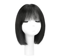 Parrucche per capelli umani per donna, parrucca corta a caschetto, parrucche corte nere e lisce con frangia, parrucca per capelli umani lisci fino alle spalle,Natural Black-C