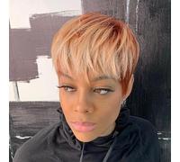 Parrucche per capelli umani taglio pixie a strati corti parrucche senza colla per donne nere 33/colore rosa per capelli umani vergini brasiliani estivi per le donne 33/colore rosa