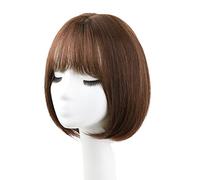 Parrucche per donna in capelli umani neri, corte e lisce, con frangia, parrucca corta nera naturale, per cosplay, feste quotidiane,Mixed Silk-B2