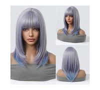 Parrucche per donne 14 pollici/35 cm viola blu ombre cosplay parrucche sintetiche caschetto corto dritto lolita parrucca di capelli halloween con frangia for le donne resistenti al calore