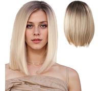 parrucche per donne bianche, lunghezza della spalla BOB parrucche per le donne che si spara, parrucca bob corta che separa la parrucca per capelli legata a mano, parrucca bionda
