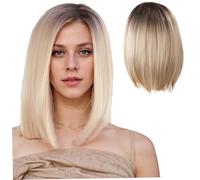 parrucche per donne bianche, parrucche da donna lunghe fino alle spalle con riga laterale, parrucca con capelli corti con riga laterale, parrucca legata all'attaccatura dei capelli sulle spalle...