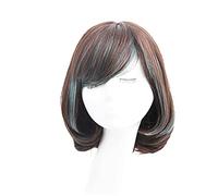 Parrucche per donne di mezza età, parrucche corte e ricce in fibra di capelli sintetici con frangia, parrucca con fascia delicata per capelli maturi, parrucca corta regol,brown highlights green