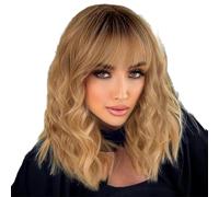 Parrucche Per Donne Europee E Americane Tinte Con Frangia, Capelli Corti E Ricci, Increspature Dell'Acqua, Opzioni Multicolori, Tinture Biondo Chiaro