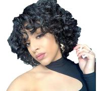 Parrucche per donne nere Afro Naturali Ricci Bob Pixie Cut con frangia Senza pizzo
