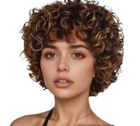 Parrucche per donne nere, parrucca corta a strati di capelli umani corti con frangia, fibra ad alta temperatura dall'aspetto naturale, da indossare ogni giorno