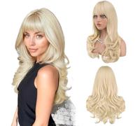 Parrucche per donne Parrucca da donna con frangia e onde scalate, copertura dei capelli ricci(Gold)