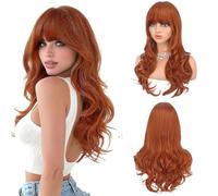 Parrucche per donne Parrucca da donna con frangia e onde scalate, copertura dei capelli ricci(Orange)