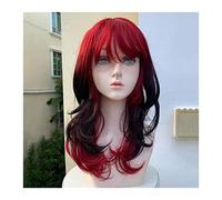 Parrucche per donne Parrucca riccia Parrucca sintetica ondulata lunga con frangia Sfumatura rossa Parrucca cosplay nera Lolita Parrucca resistente al calore naturale per la festa quotidiana Costume