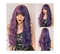 Parrucche per donne Parrucca sintetica ondulata lunga rosa viola con frangia Ombre bicolore for capelli Cosplay for donna resistente al calore