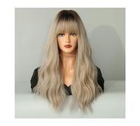Parrucche per donne Parrucche ondulate lunghe bionde con frangia Parrucca riccia da donna Top Nero misto Uso quotidiano Capelli finti femminili resistenti al calore sintetici