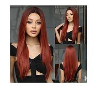 Parrucche per la Donna 24 pollici/60 cm lungo rosso marrone dritto parrucche sintetiche capelli bordeaux parrucca cosplay parte centrale for le donne afro naturale quotidiano festa resistente al calor
