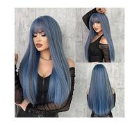 Parrucche per la Donna 24 pollici Moda Donna Parrucche sintetiche con frangia Sirena Colore blu Parrucche lunghe e lisce Cosplay Capelli finti Parrucche resistenti al calore naturale Costume/Parrucca