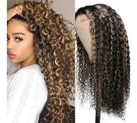 Parrucche per la Donna Parrucca anteriore in pizzo 13x4 Parrucca riccia con riflessi di pianoforte biondi Parrucca anteriore in pizzo Capelli Ombre precolorati Costume/Parrucca quotidiana(130%,14inche