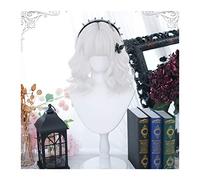 Parrucche per la Donna Parrucca bianca pura con frangia for donne ragazze, parrucca sintetica riccia a onde corte, parrucca cosplay Bob Lolita riccia bianca con frangia Costume/Parrucca quotidiana