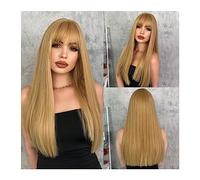 Parrucche per la Donna Parrucca bionda lunga diritta da 22 pollici sintetica con frangia parrucca attaccatura dei capelli naturale evidenzia parrucca rosa marrone nera for la festa cosplay quotidiana