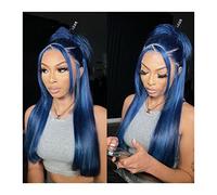 Parrucche per la Donna Parrucca blu Parrucca diritta 13X4 Parrucca anteriore in pizzo 8-26 "Parrucche di capelli umani colorati brasiliani for le donne Parrucche frontali in pizzo trasparente pre pizz