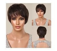 Parrucche per la Donna Parrucca corta marrone scuro con frangia Parrucche sintetiche taglio pixie capelli naturali for donne nere Cosplay femminile resistente al calore Capelli quotidiani Costume/Parr