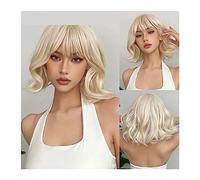 Parrucche per la Donna Parrucca corta ondulata biondo platino con frangia Parrucche sintetiche Bob Cosplay Lolita Capelli naturali for donne bianche Resistente al calore Costume/Parrucca quotidiana