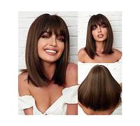 Parrucche per la Donna Parrucca di capelli sintetici lunghi fino alle spalle Parrucche lisce castane bionde Bob for donne nere Parrucca da festa quotidiana resistente al calore con frangia Costume/Par