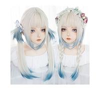 Parrucche per la Donna Parrucca diritta colorante irregolare con frangia Parrucca sintetica blu sfumata bianca Parrucca sintetica lunga for ragazza Cosplay Parrucca Lolita Parrucca morbida traspirante