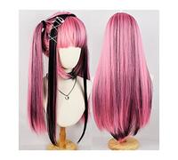 Parrucche per la Donna Parrucca nera con riflessi rosa con frangia, parrucca for capelli sintetici lunghi e lisci Parrucca for cosplay rosa e nera morbida e traspirante resistente al calore Costume/Pa