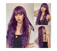 Parrucche per la Donna Parrucca ondulata con corpo sintetico viola lungo con frangia for donne nere Cosplay Party Natale Parrucche di Halloween Capelli naturali quotidiani Costume/Parrucca quotidiana