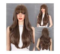 Parrucche per la Donna Parrucca ondulata naturale bionda mista lunga marrone parrucche sintetiche con frangia for le donne uso quotidiano cosplay capelli resistenti al calore Costume/Parrucca quotidia